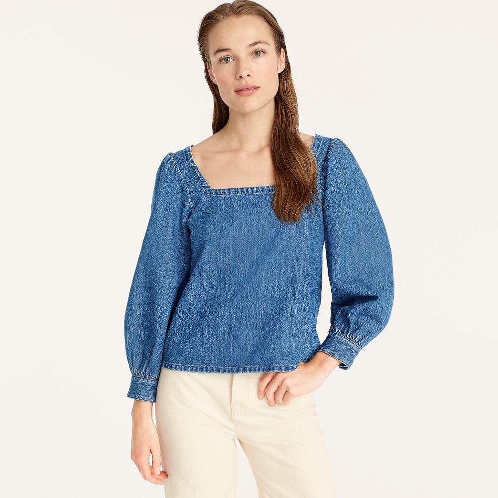 New! J. Crew sz M Squareneck Chambray Denim Blue Top NWT